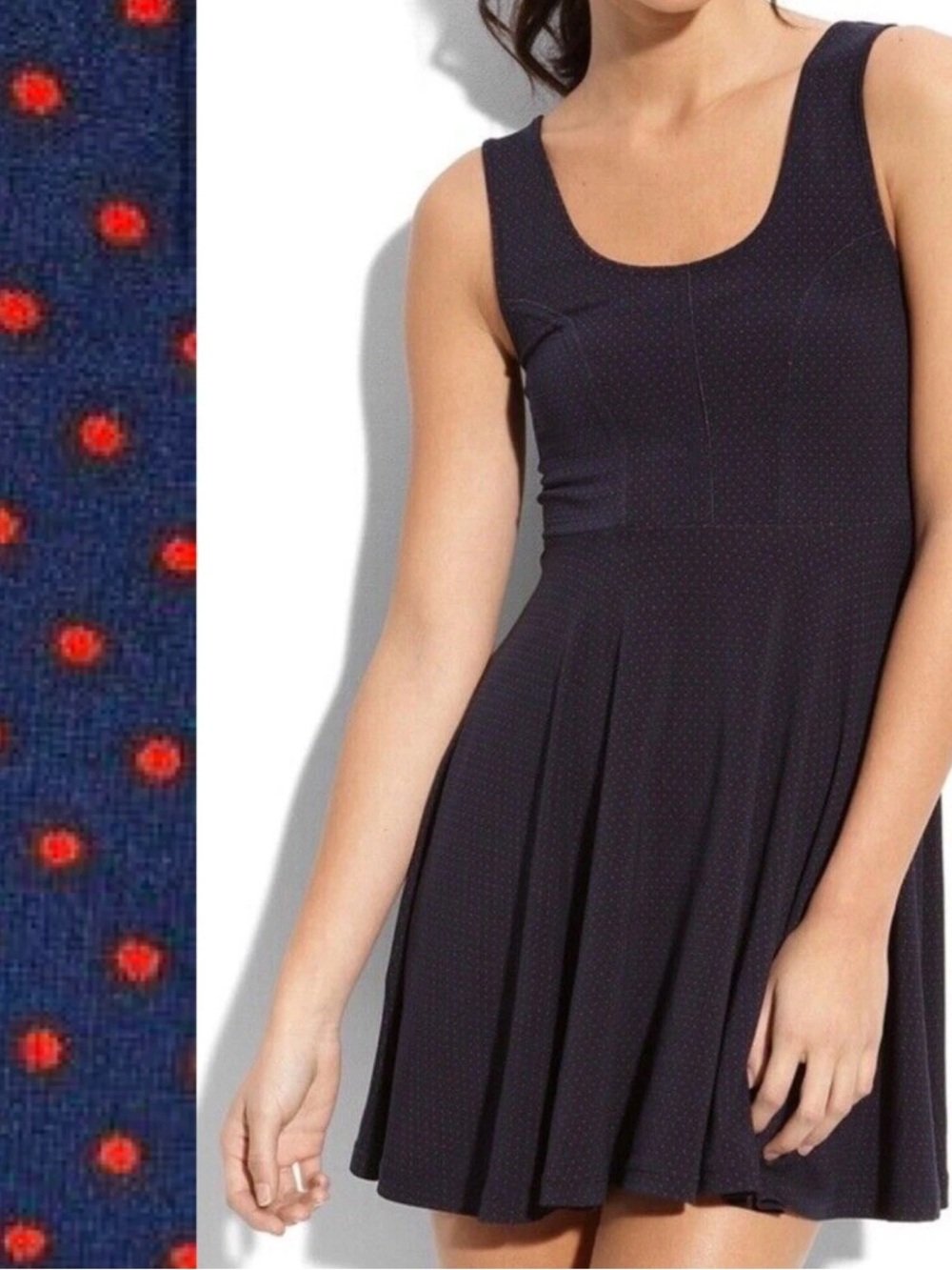 Free People Navy Mini Dress with Red Polka Dot Accents